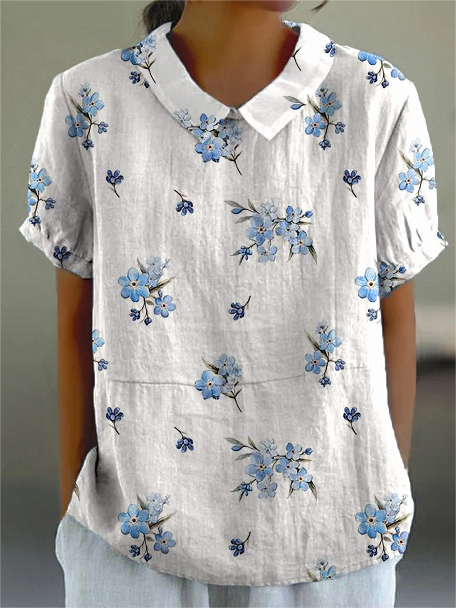 Petite Buttercup Floral Pattern Printed Women's Casual Cotton & Linen Shirt