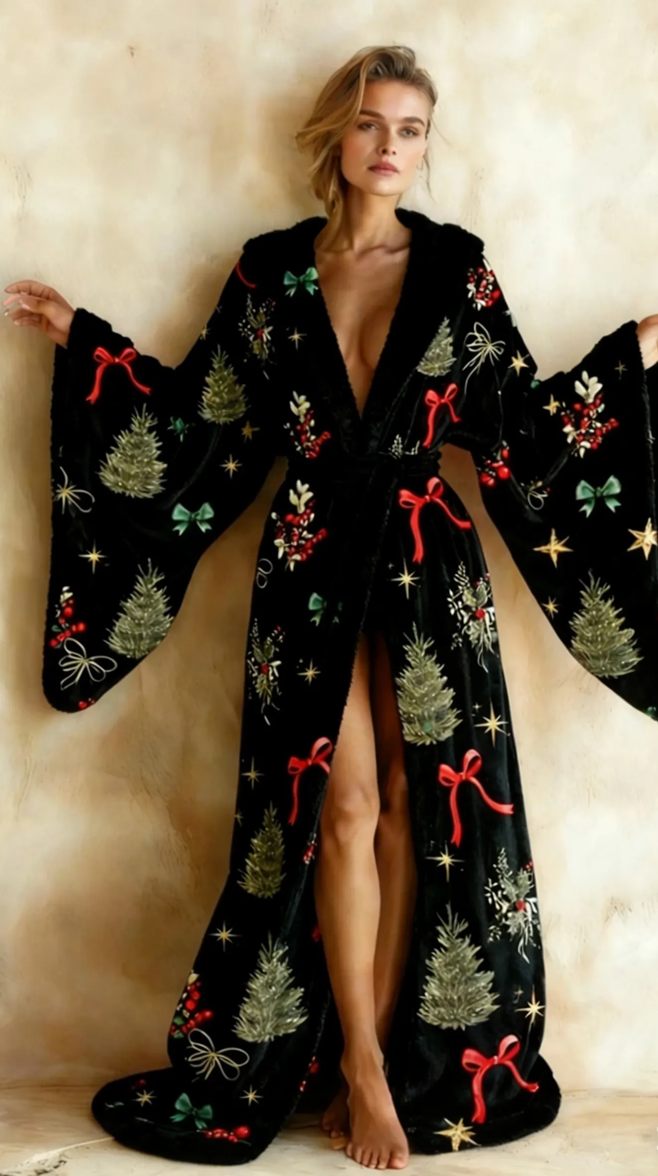 Christmas gift: Elegant velvet robe for autumn and winter (with belt)