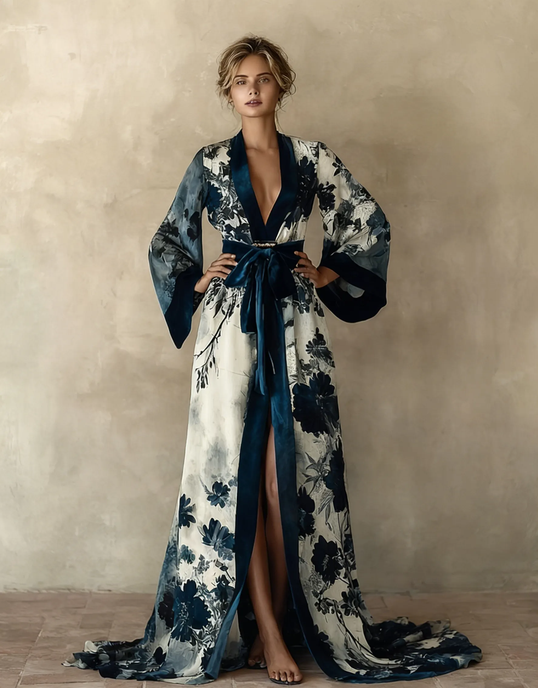 Women's Elegant Vintage Flower Art Print Robe