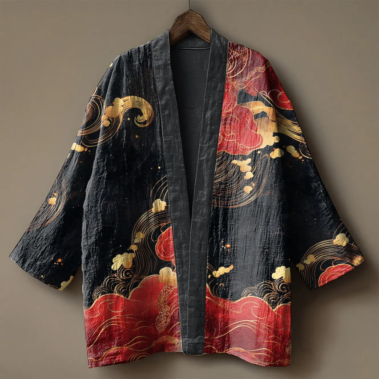 Japanese Ukiyo-e Printed Linen Kimono Cardigan