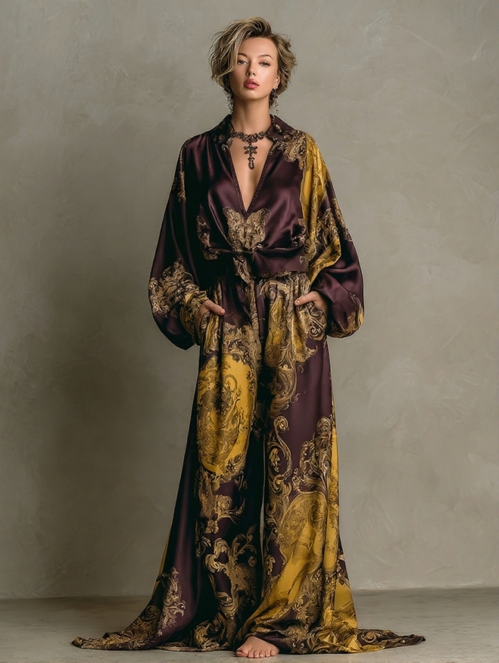 Women's Royal Floral Print Satin Set