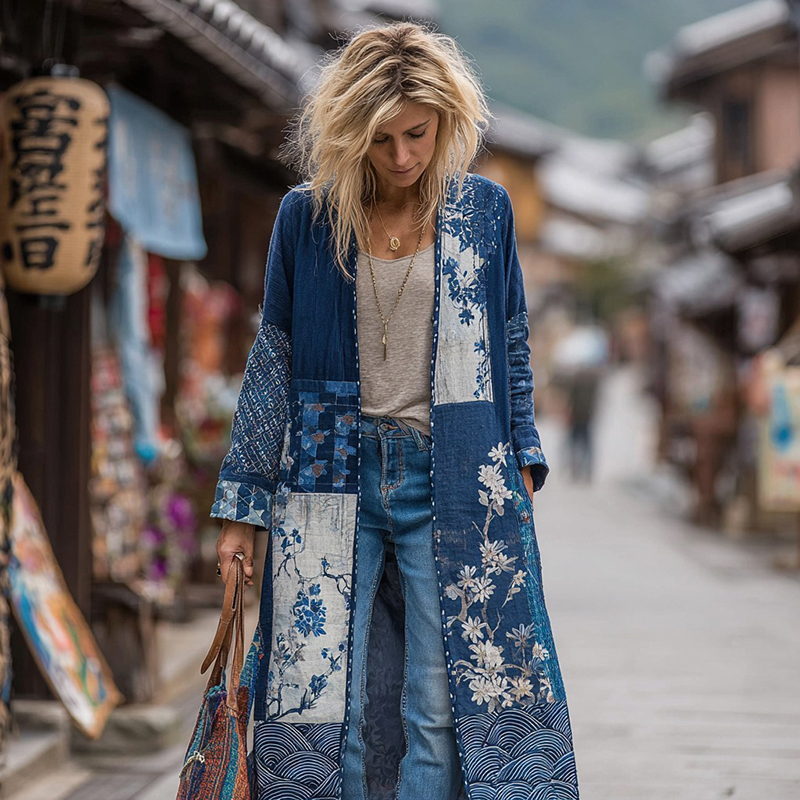 Japanese Dragon Art V-neck Kaftan