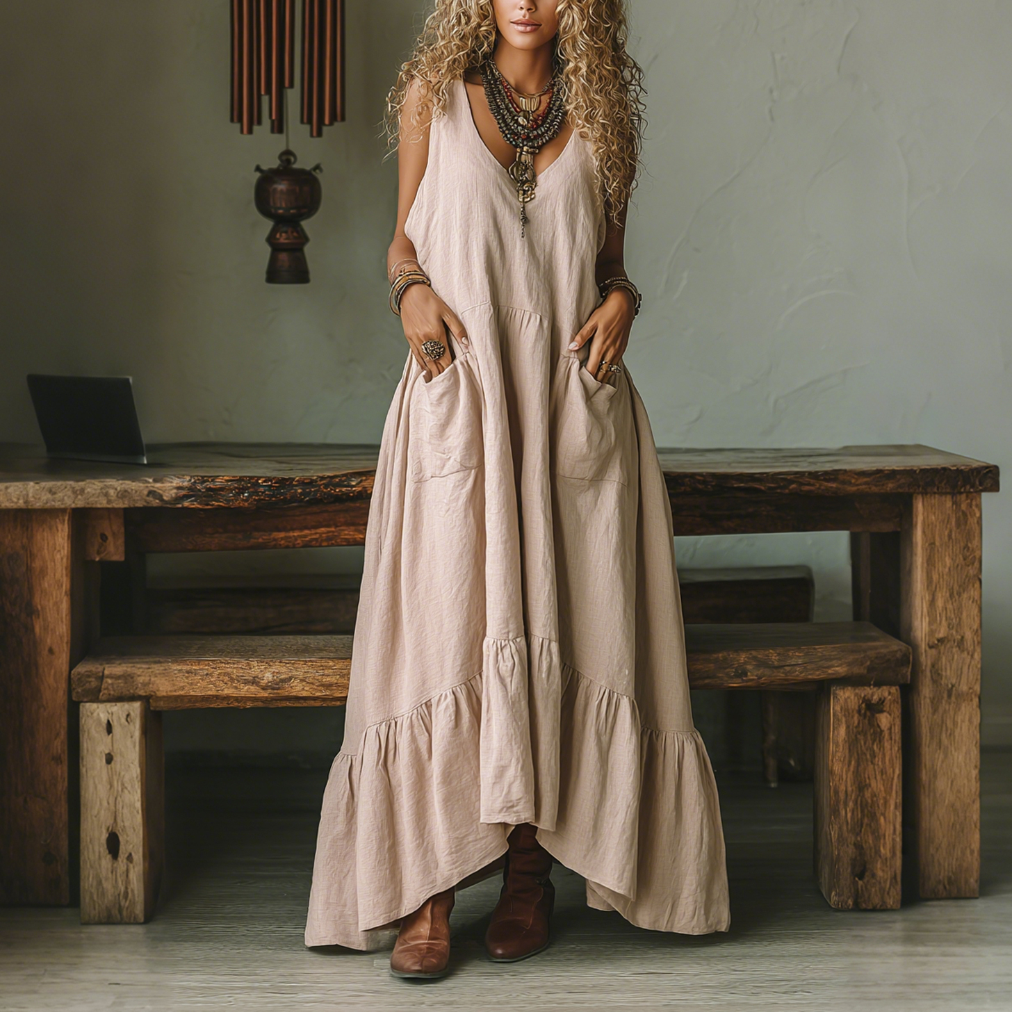 Elegant V-neck Oversized Comfortable And Breathable Vest Dress