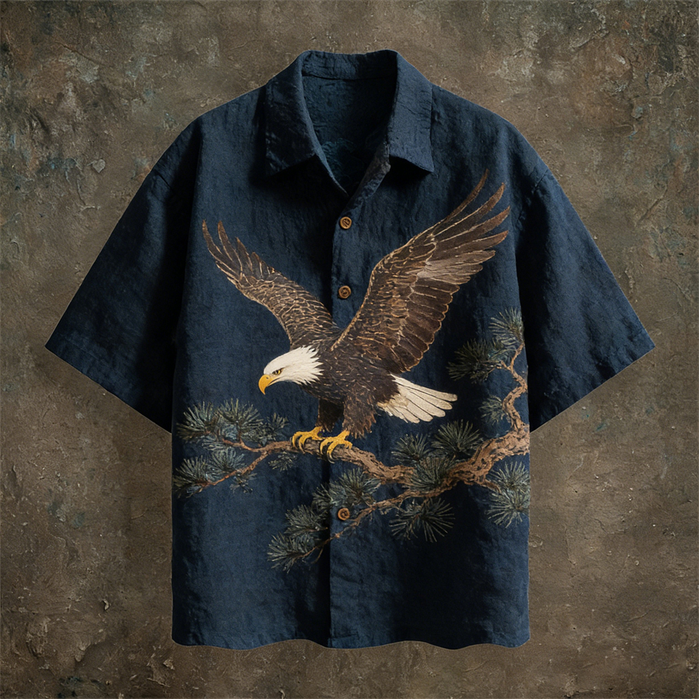 Japanese Animal Art Linen Short Sleeve Shirt