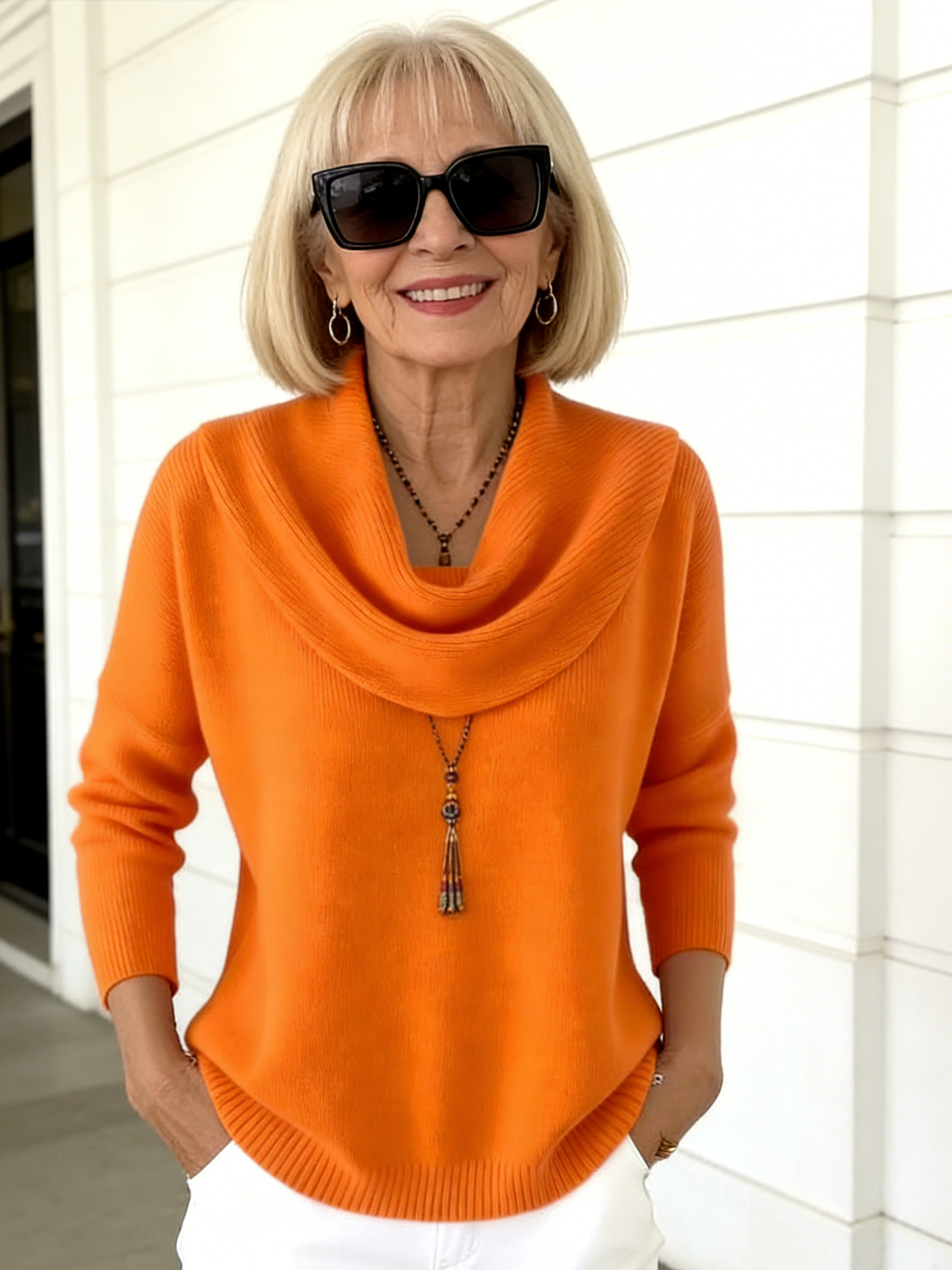 Ivory Cowl-Neck Knit Sweater