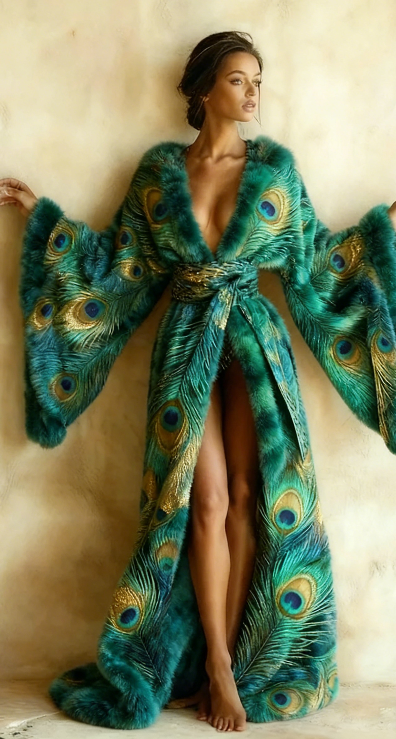 Abstract  Art Print Kimono Long Gown Autumn and Winter Robe With Belt