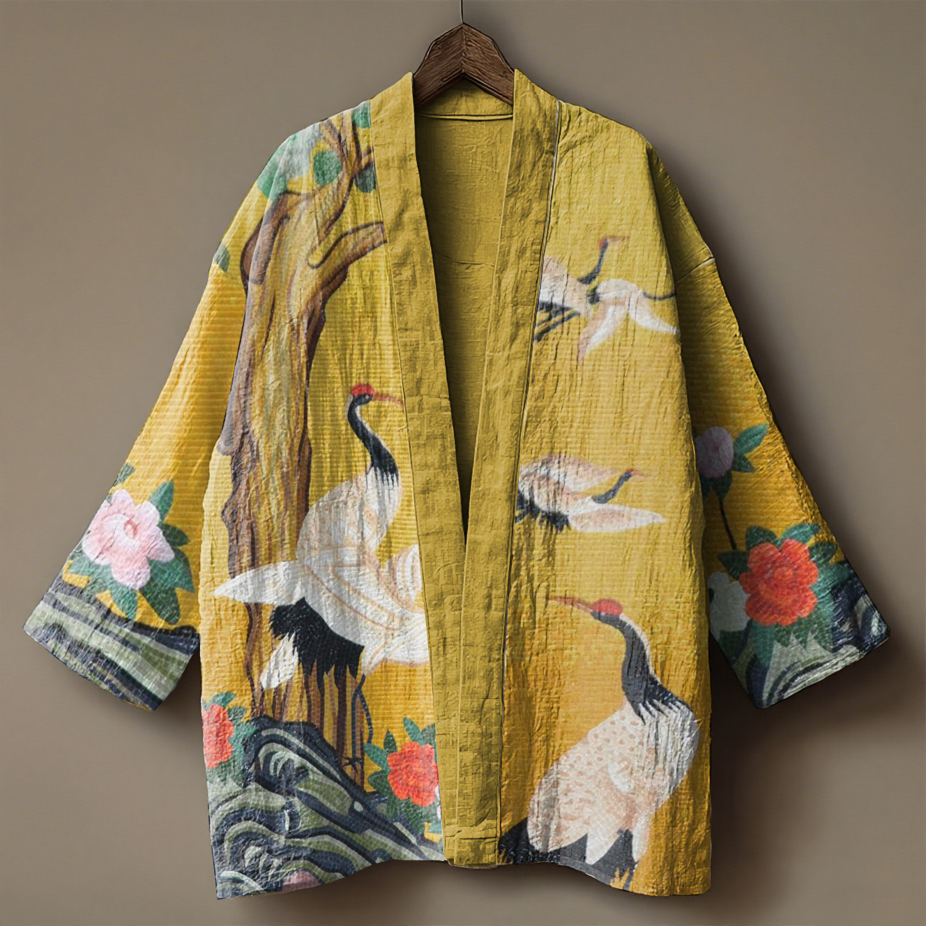Japanese art embroidered printed linen cardigan kimono