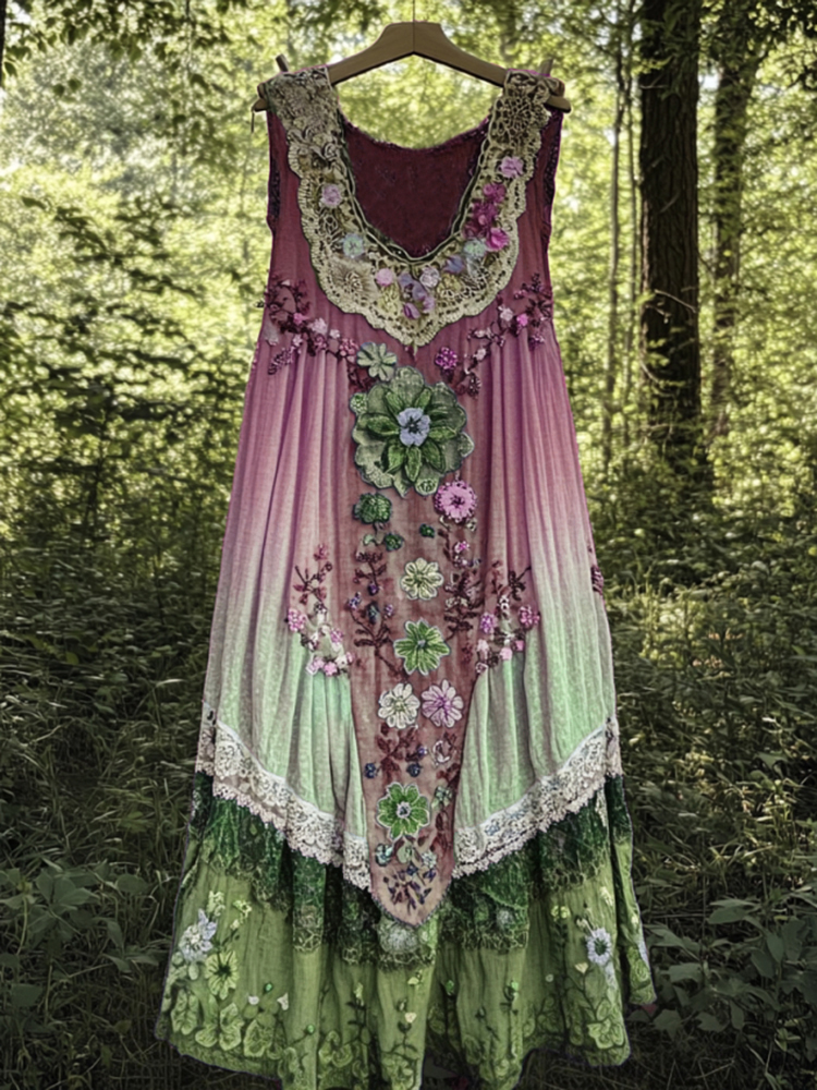 Vintage Boho Lavender Art Patchwork Art Tank Dress