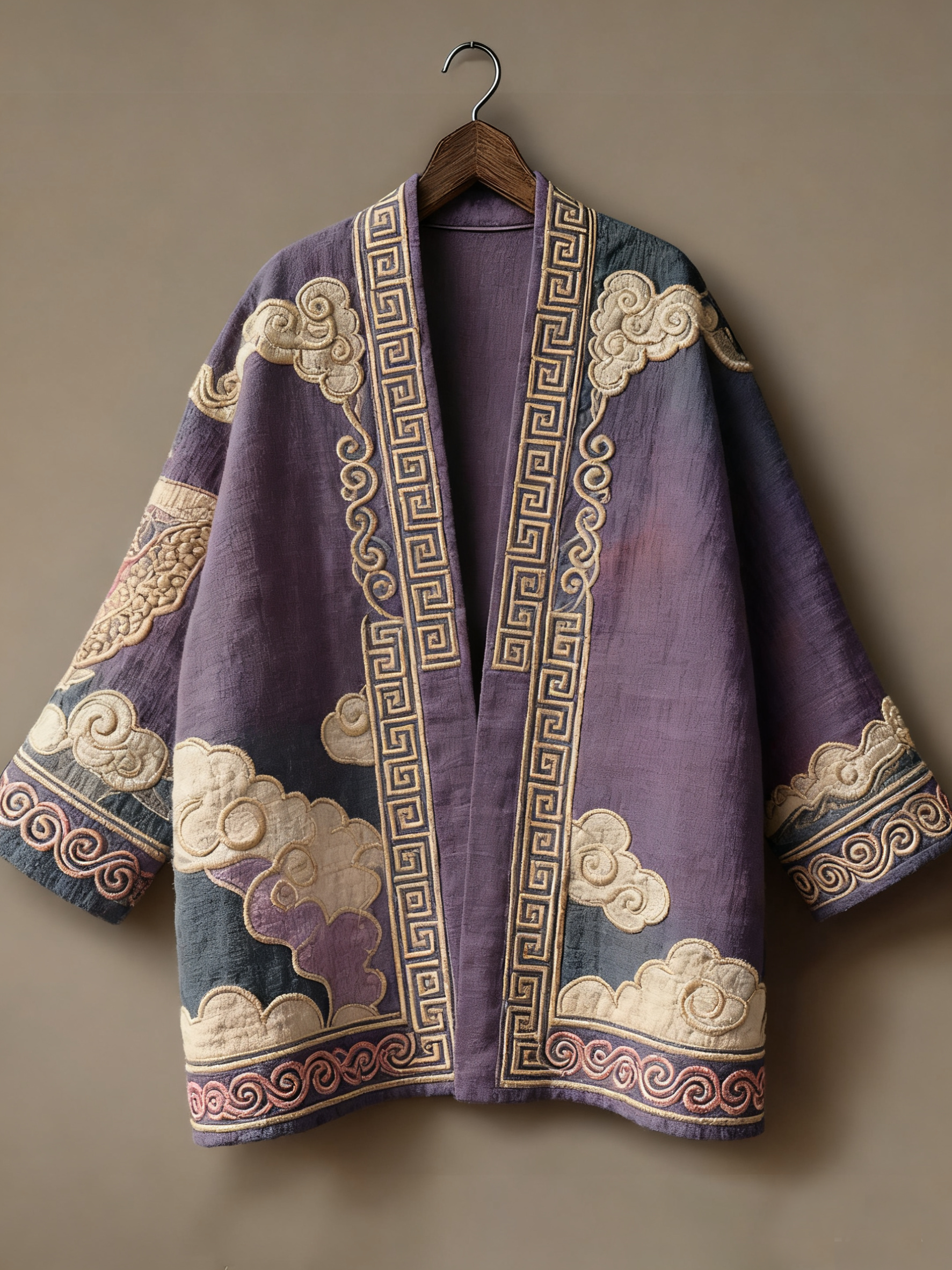Oriental art landscape painting three-dimensional embroidery linen kimono cardigan