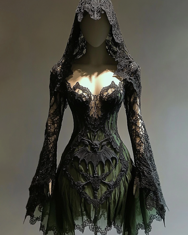 Boho Witch-themed bat lace embroidered mini Evening Dress 9ddc