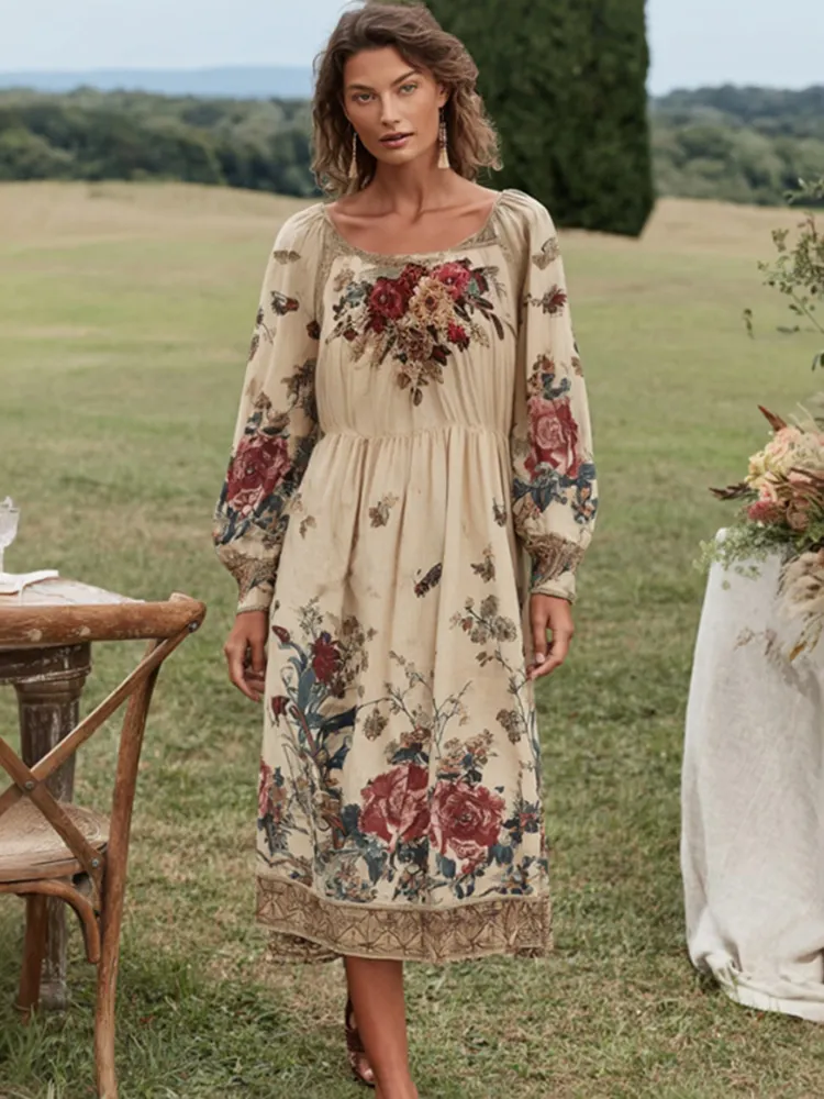 Women's Vintage Bohemian Comfortable Vacation Maxi Dress