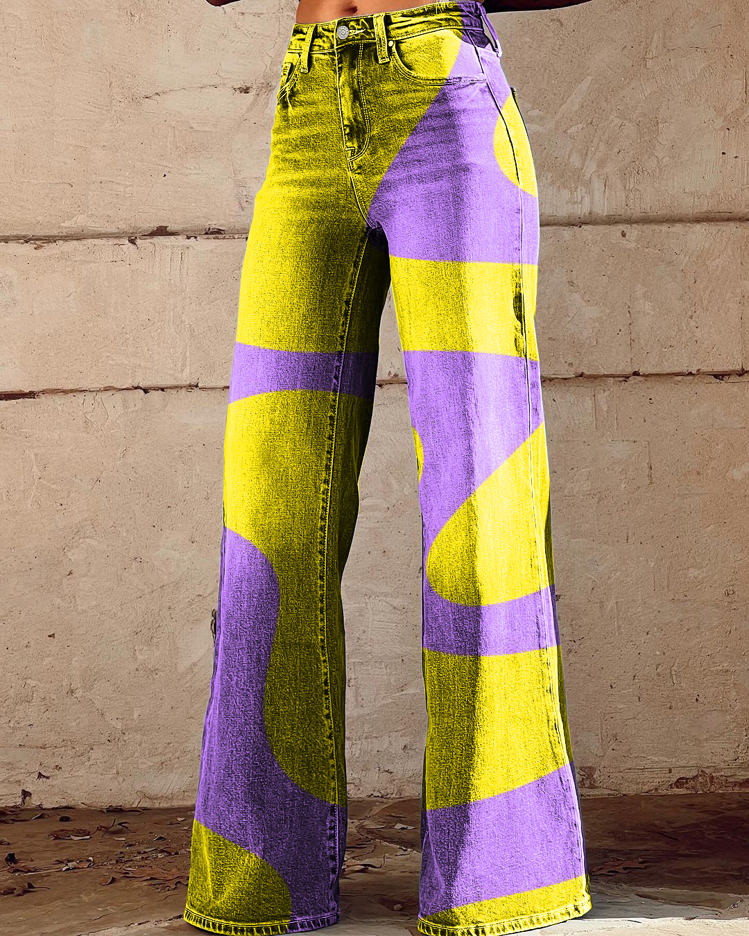 Abstract Art Print Casual Wide-Leg Pants