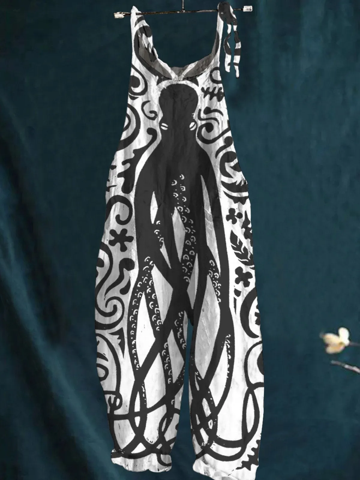Deep Sea Octopus Art Printed Women's Casual Wide-Leg Jumpsuit