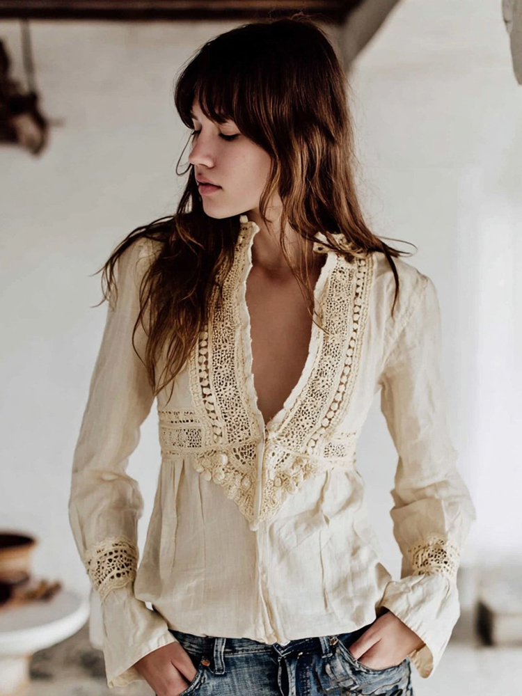 Women's Vintage Lace Patchwork Design Shirt