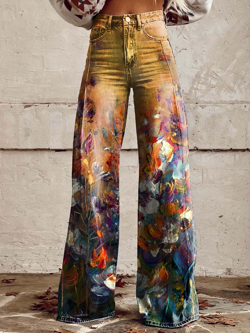 Floral Print Casual Wide-Leg Pants