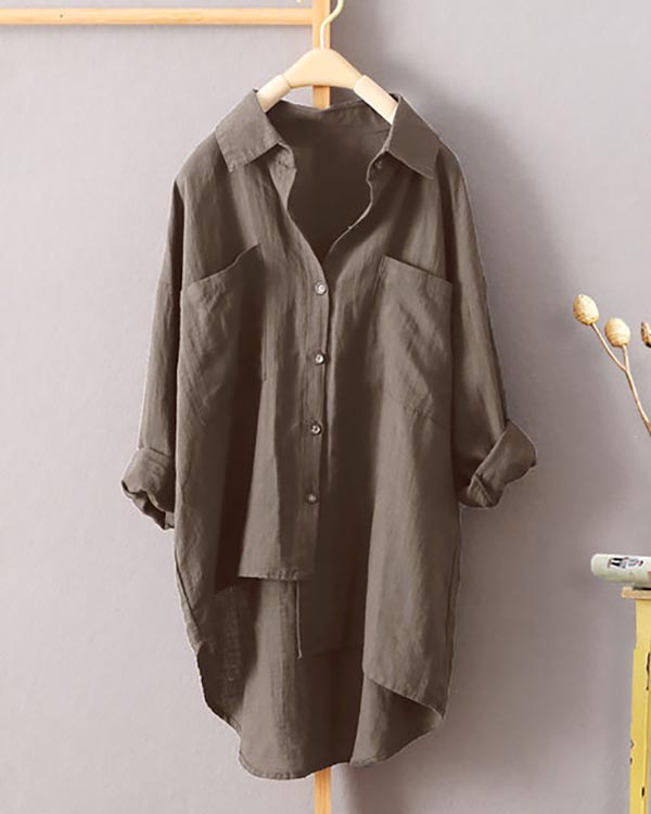 Linen Cardigan Pocket Long Sleeve Shirt Top