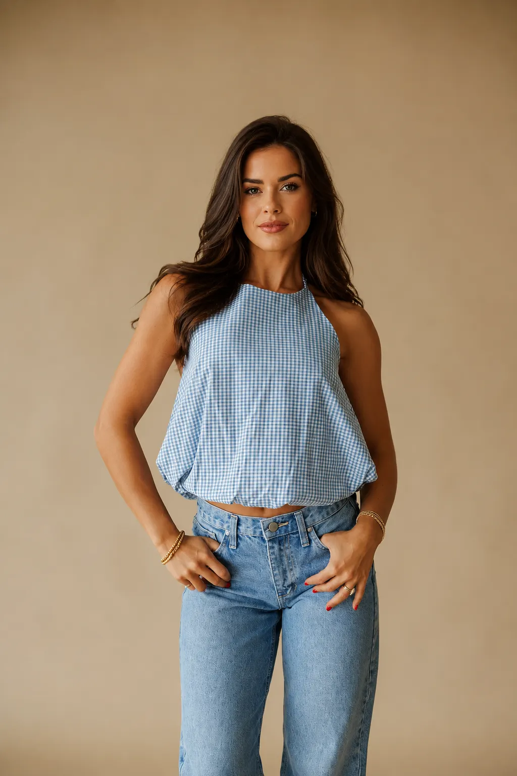 Gingham Bubble Halter Top