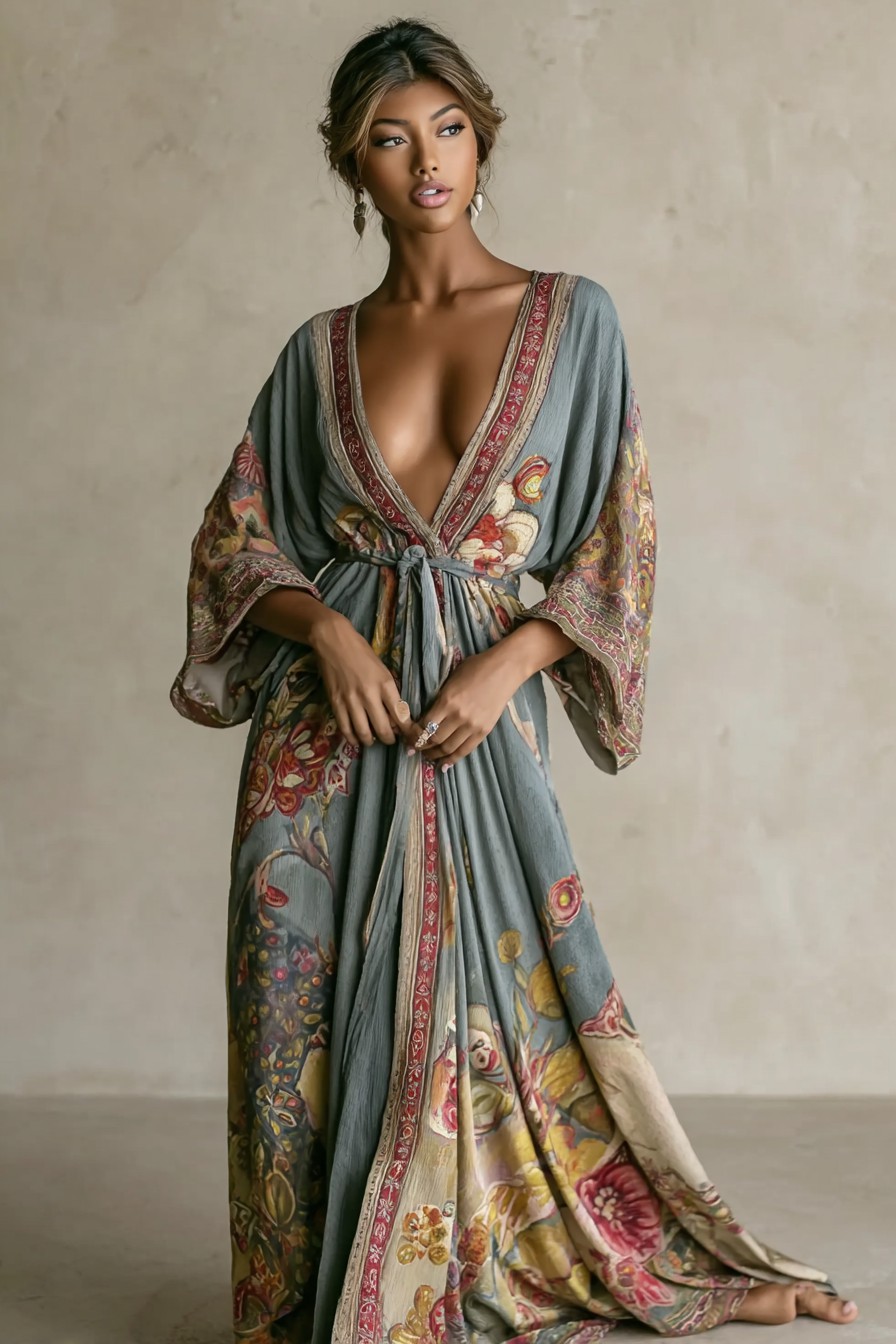 Elegant Vintage Printed Robe