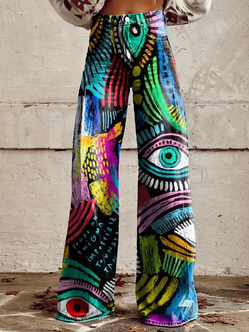 Retro Color Psychedelic Art Casual Wide-Leg Pants
