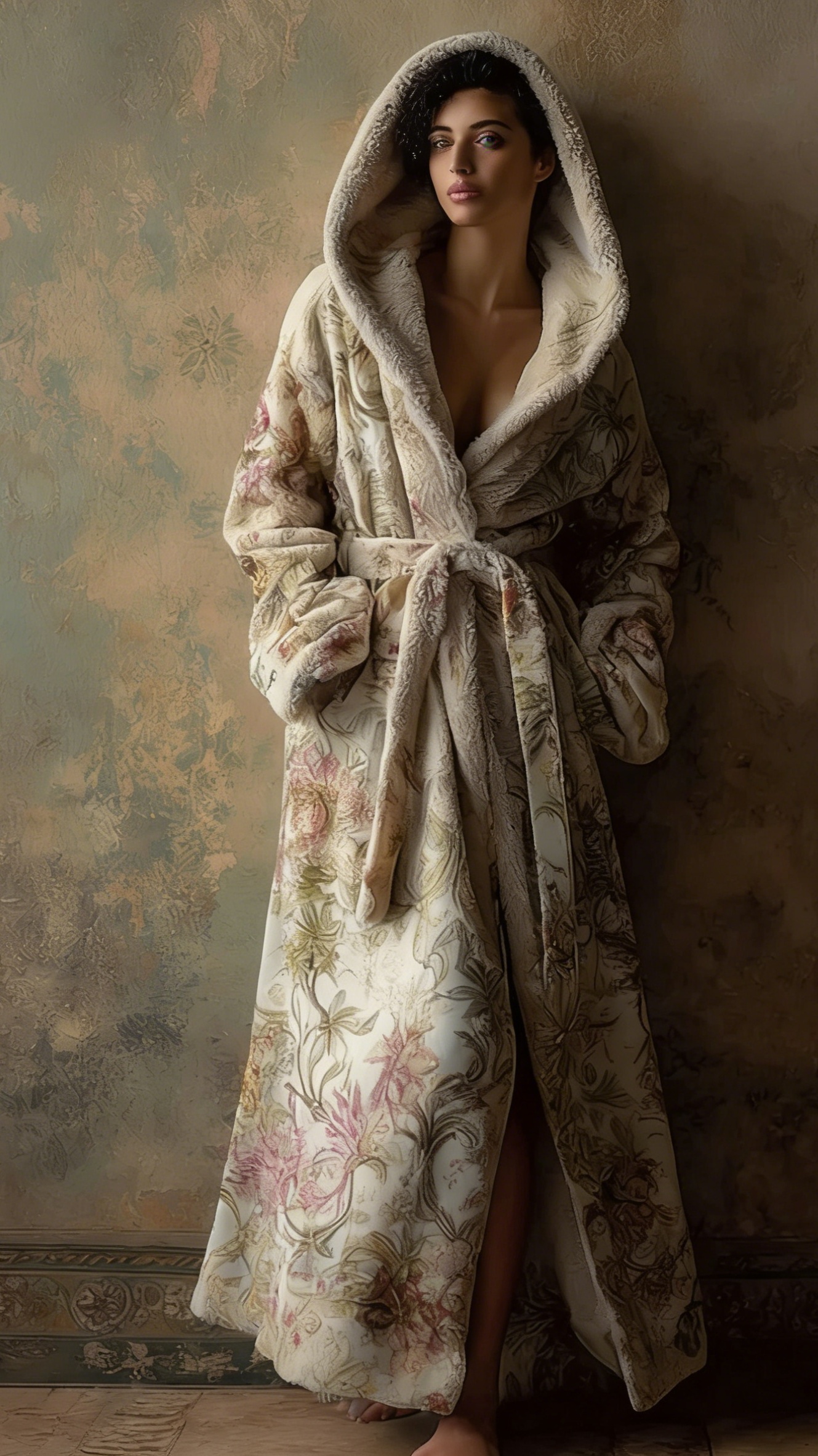 Women's Autumn and Winter Cotton Velvet Blended Robe (With Belt)