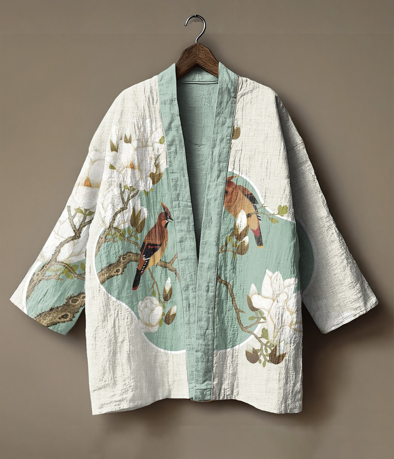 Abstract print embroidered linen cardigan kimono