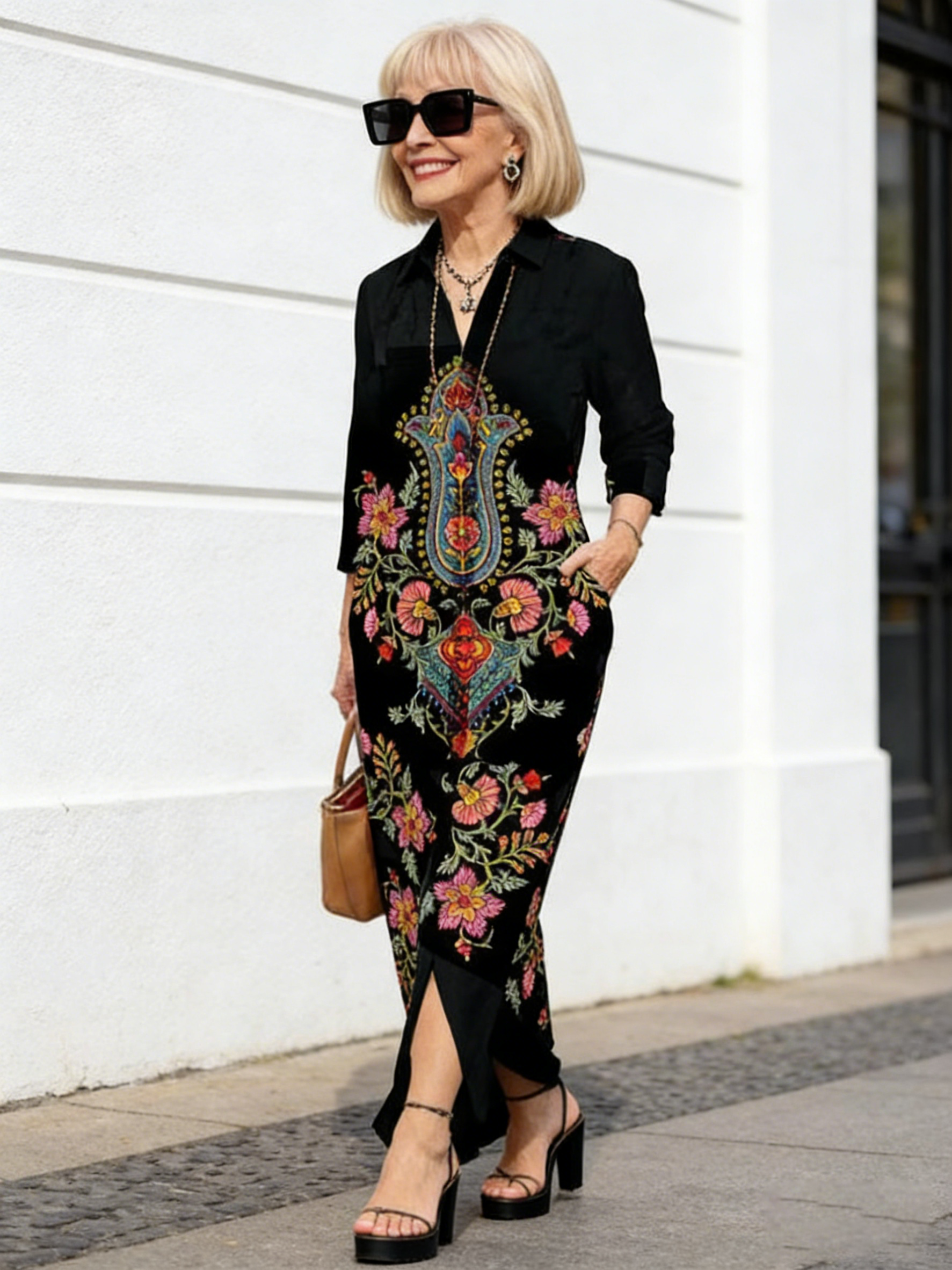 Blush Floral Button-Front Maxi Dress
