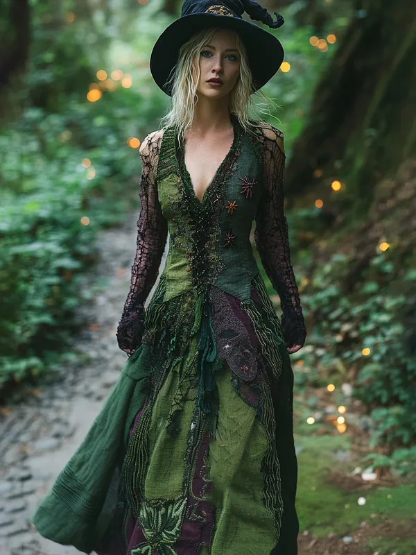 Bohemian style Patchwork Embroidered Witch Tank Maxi Evening Dress