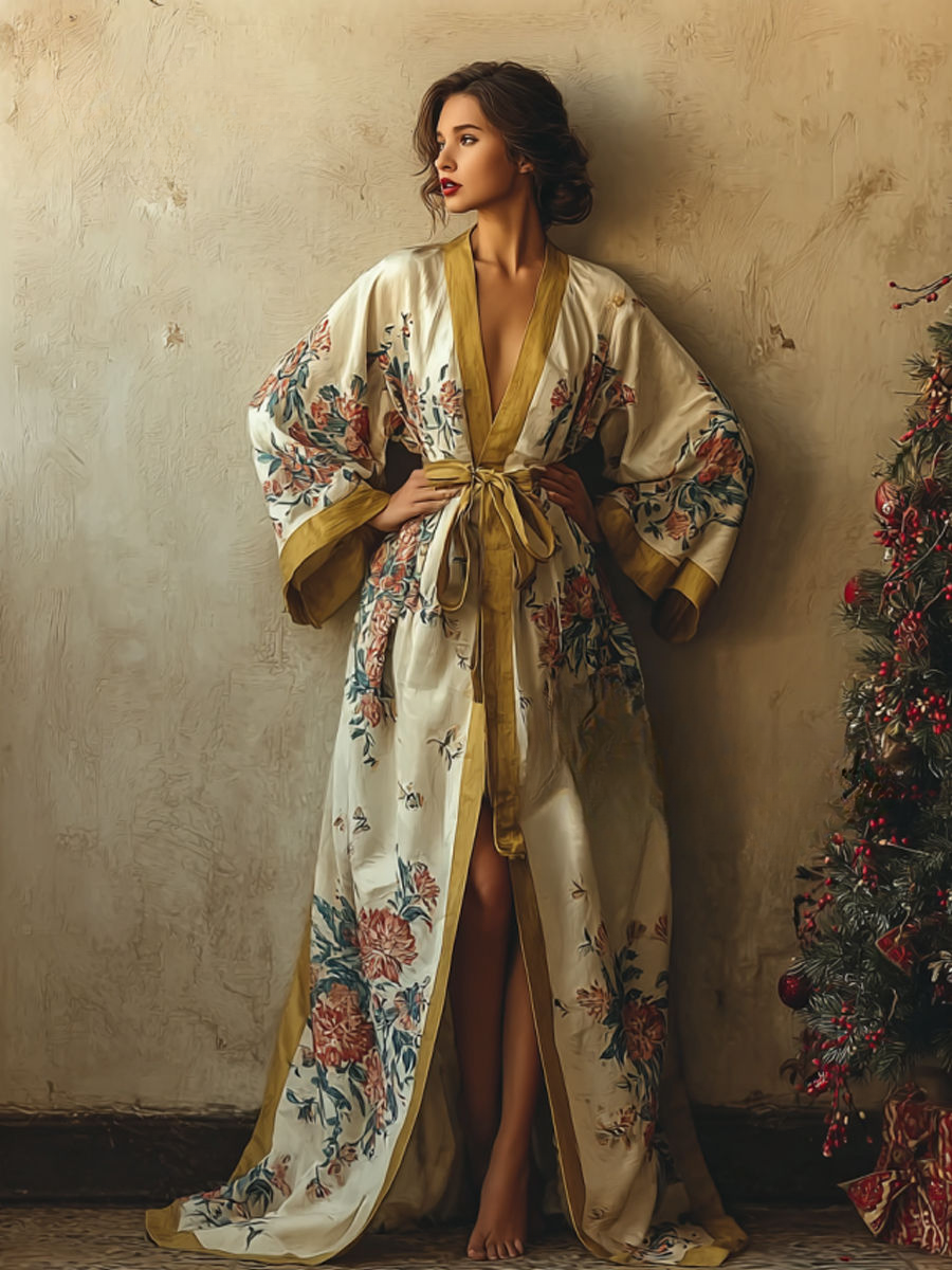 Elegant & comfortable cotton Christmas-themed robe (with belt)