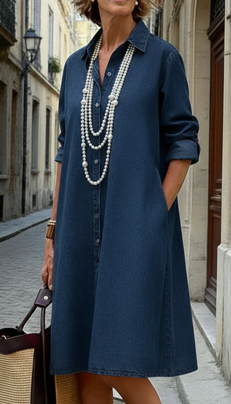 Cozy 100% Cotton Denim Shirt Dress