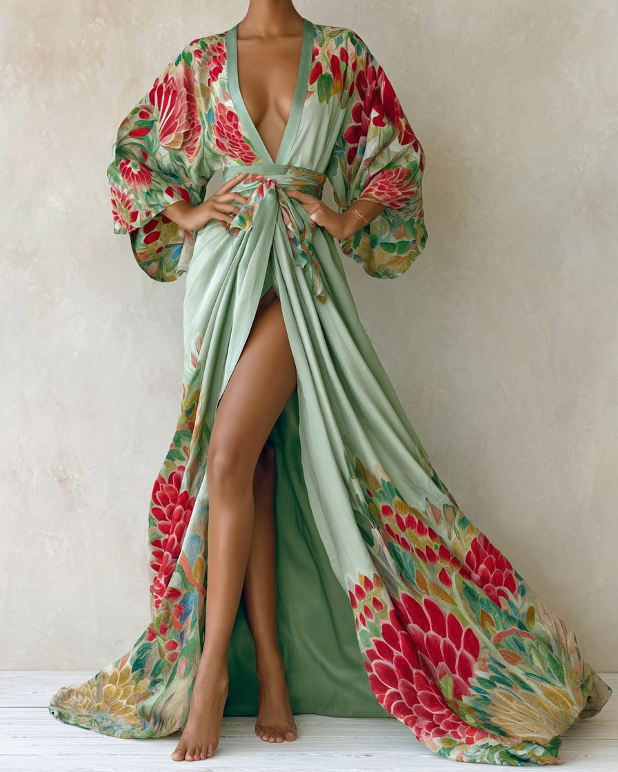 Elegant Vintage Printed Robe