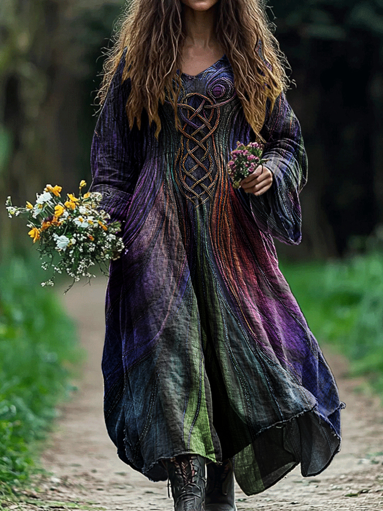 Women's Vintage Viking Celtic Gradient Art Dress