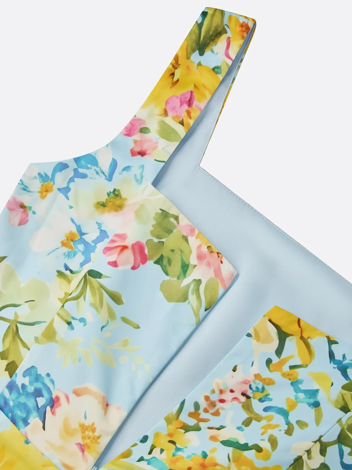 Light Green Floral Classic Square Neck Sleeveless Sheath Midi Dress