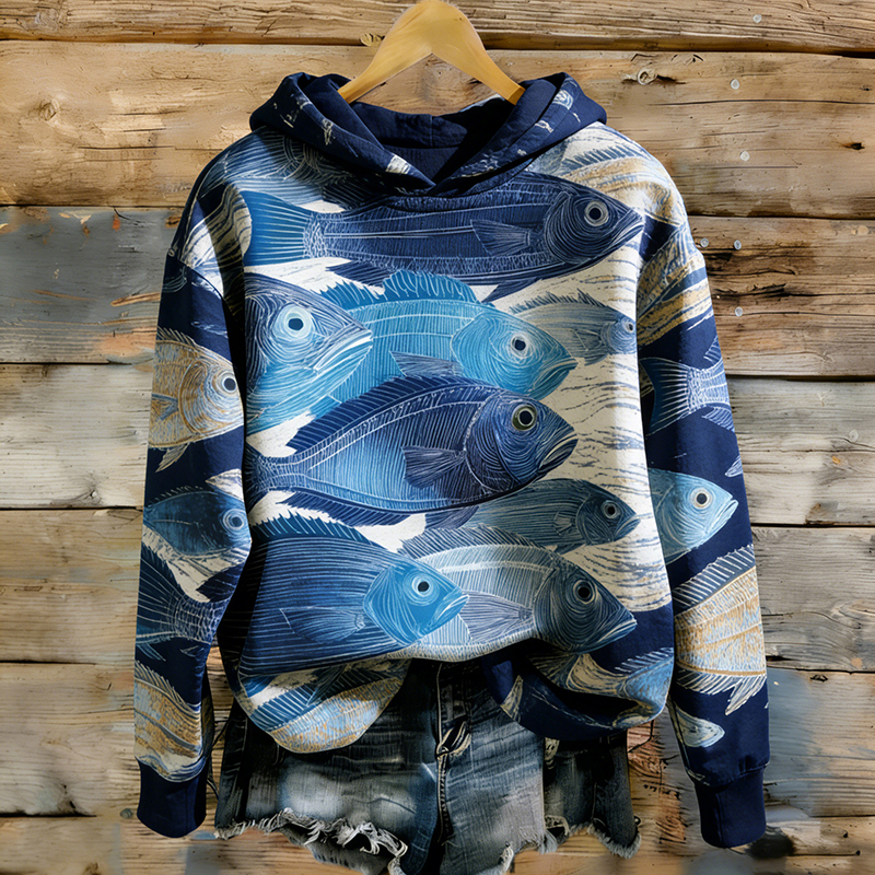 Japanese Art Fish Pattern Casual Sweatshirt