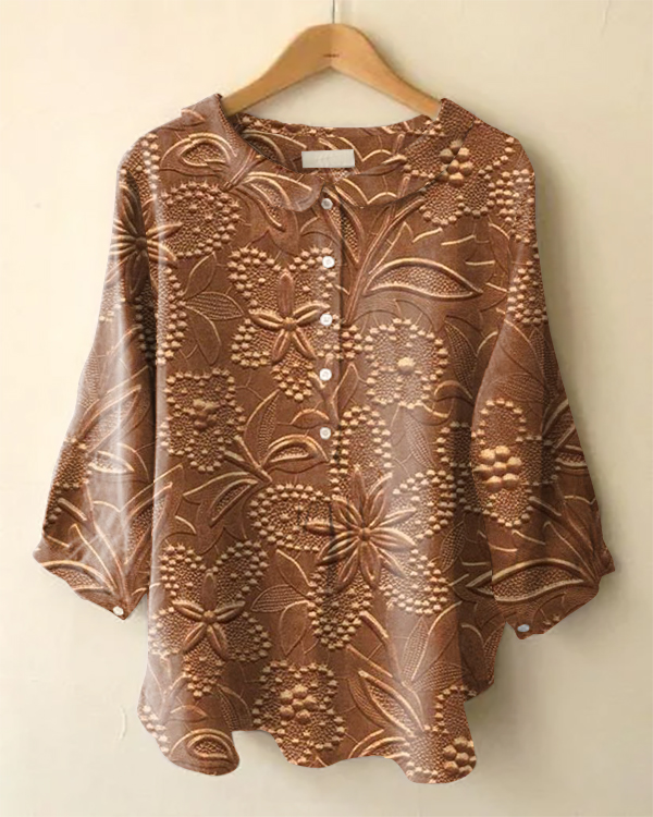 Vintage Floral Print Long Sleeve Peter Pan Collar Shirt