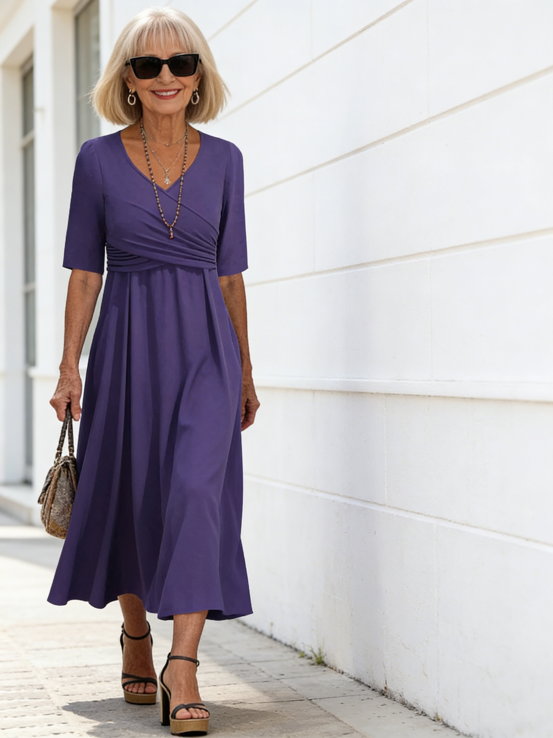V-Neck Relaxed Midi Dress