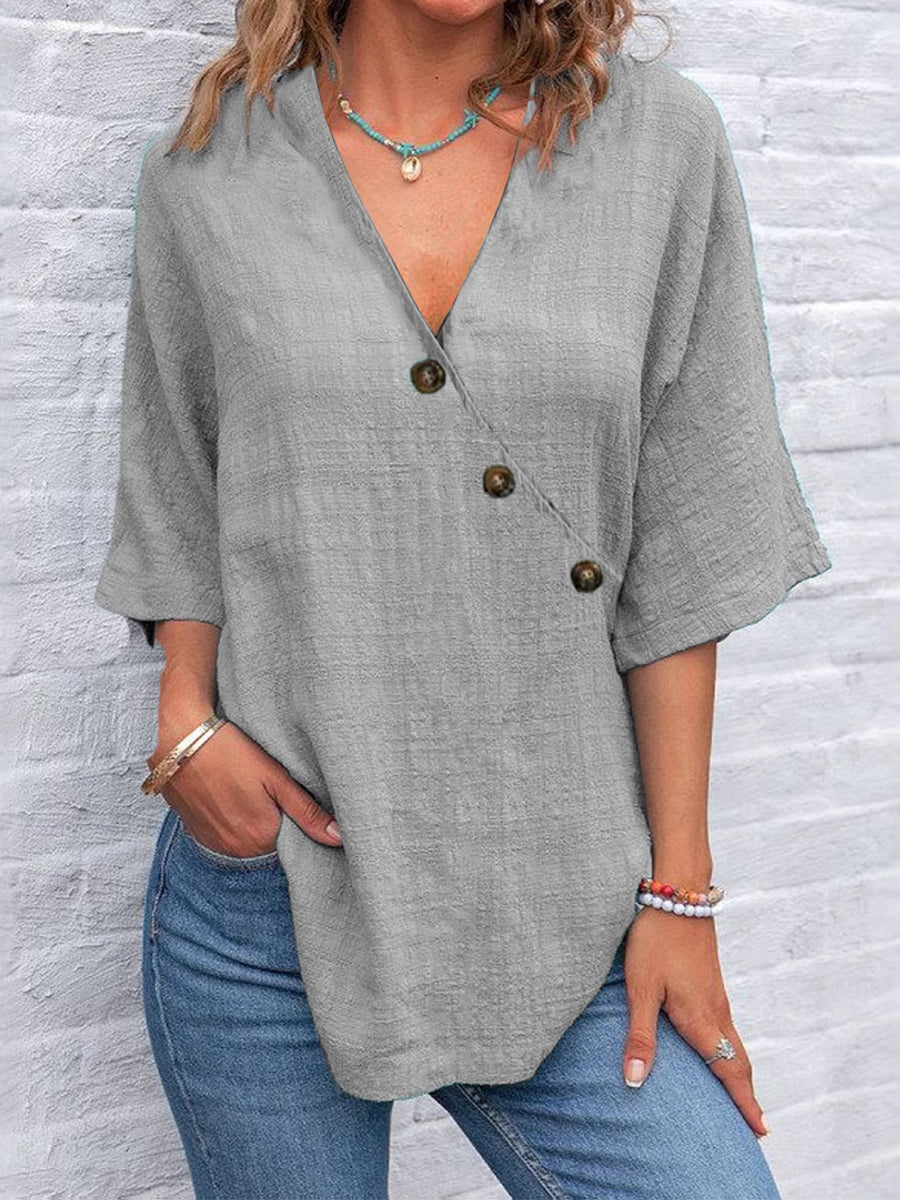 Cotton & Linen V-neck Casual Shirt