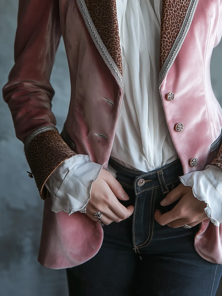 Vintage Eco-friendly Velvet Leopard Collar Jacket