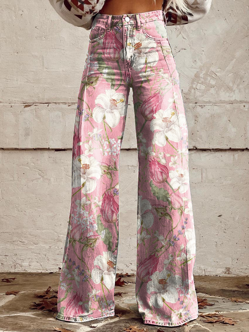 Floral Print Casual Wide-Leg Pants
