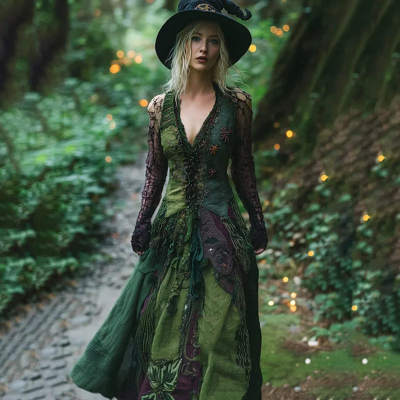 Bohemian style Patchwork Embroidered Witch Tank Maxi Evening Dress
