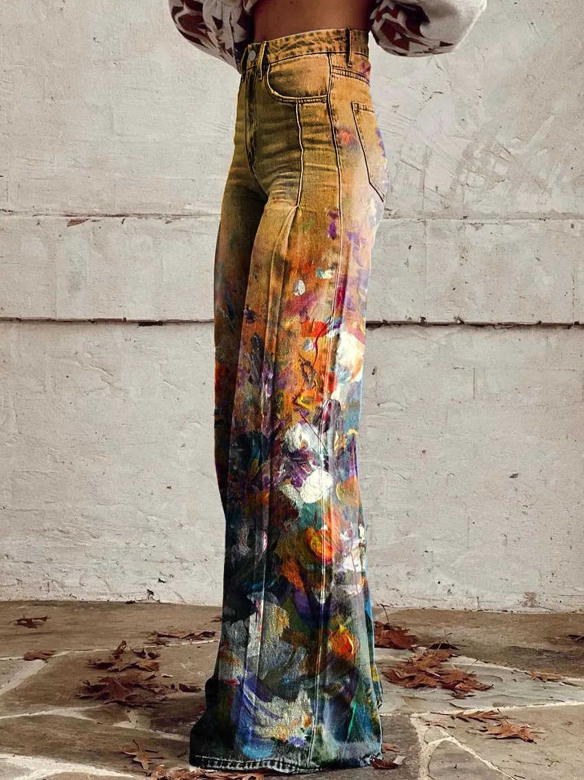 Floral Print Casual Wide-Leg Pants