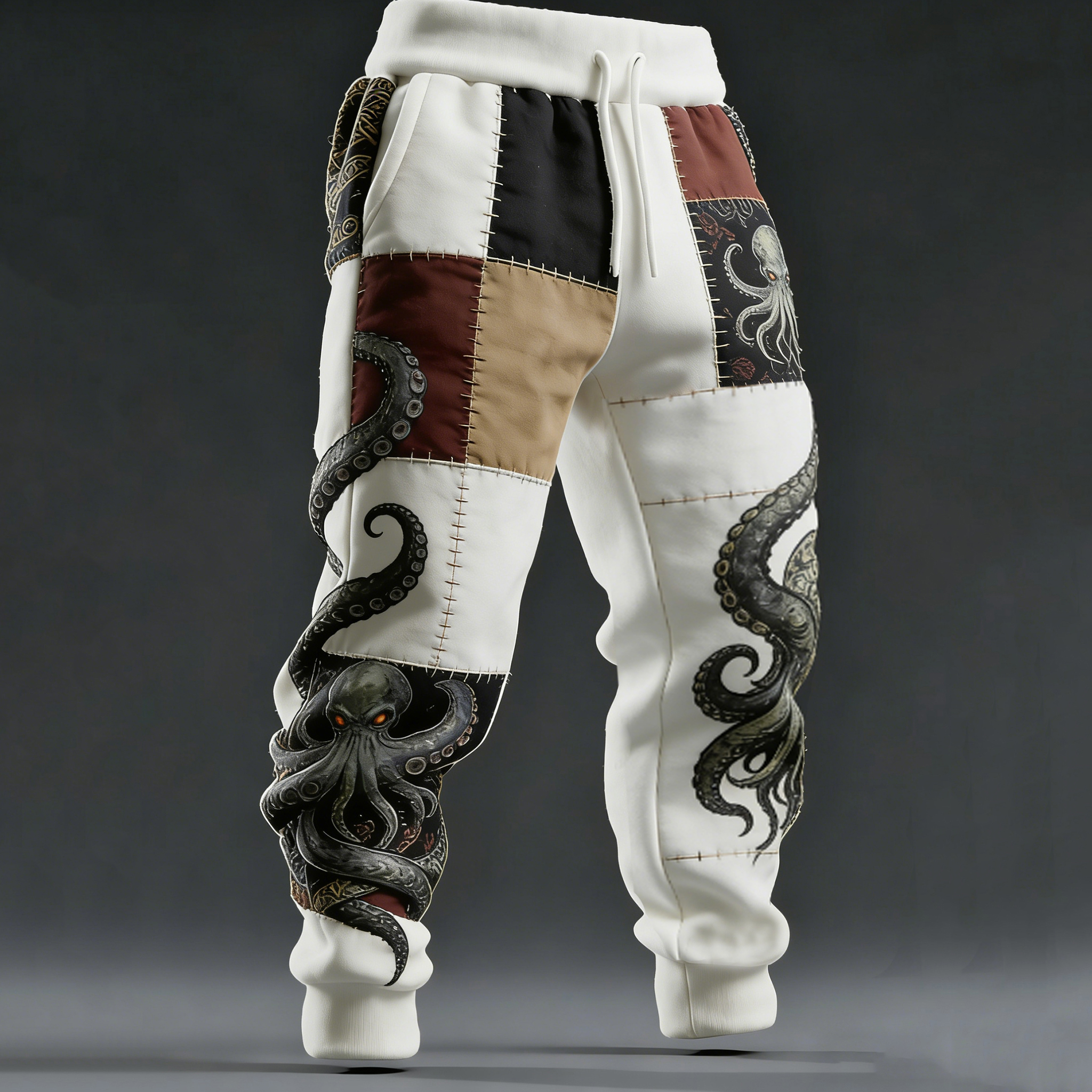 Men's Cthulhu Octopus Japanese Art Print Patchwork Sweatpants
