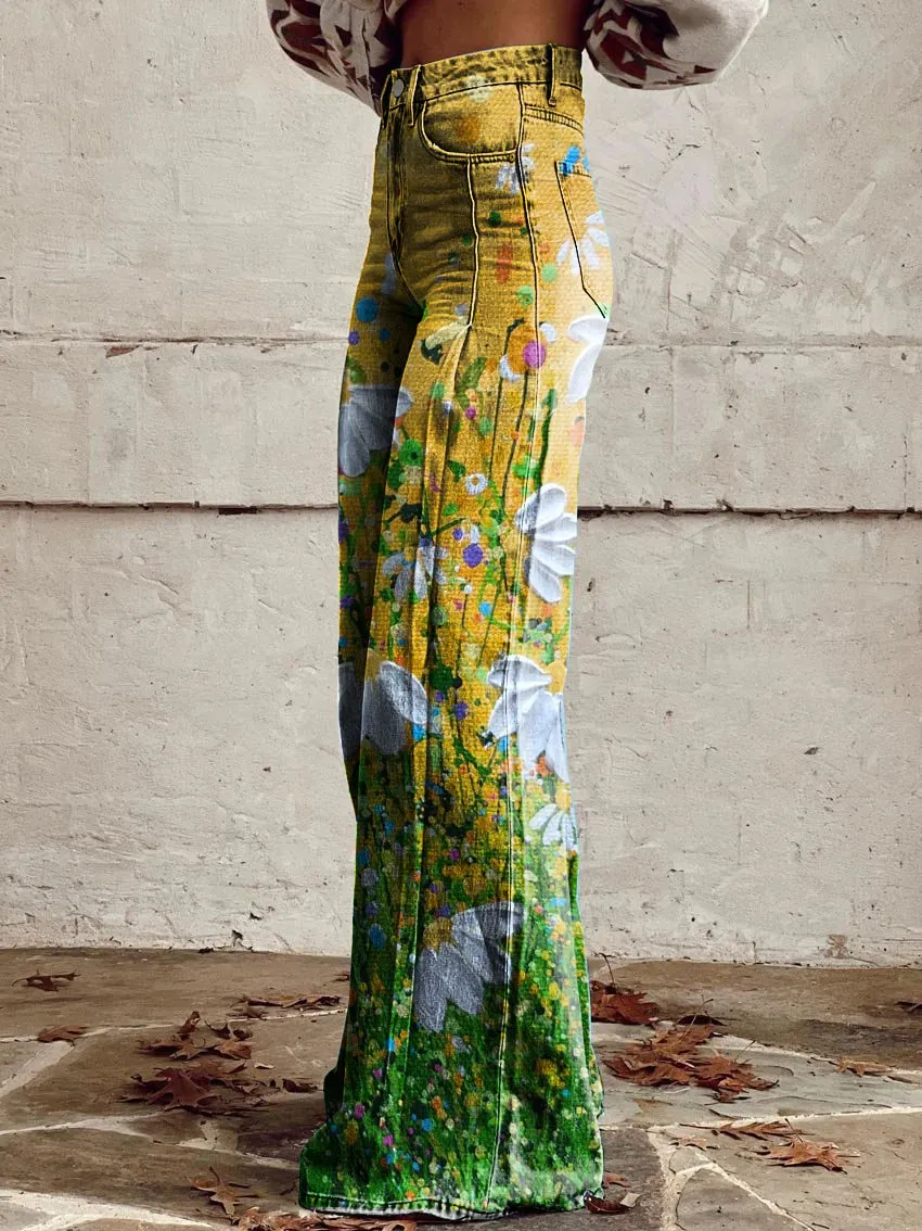 Floral Print Casual Wide-Leg Pants