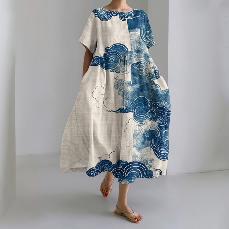 Japanese Art Gradient Print Midi Dress