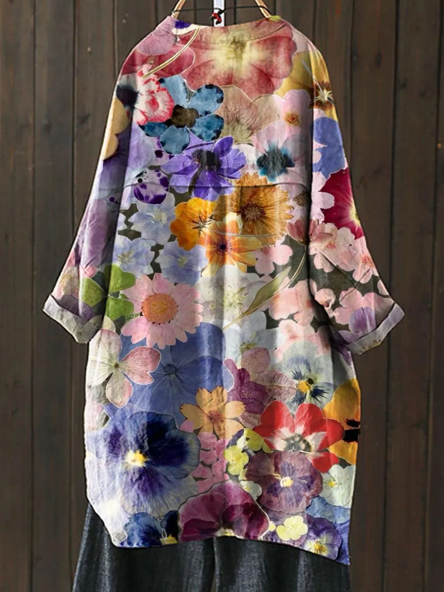 Vintage Lovely Floral Art Print Loose Casual Top Jacket