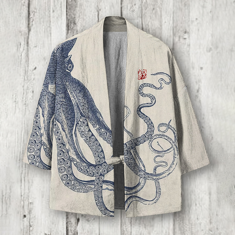 Vintage Octopus Japanese Art Blend Kimono Cardigan