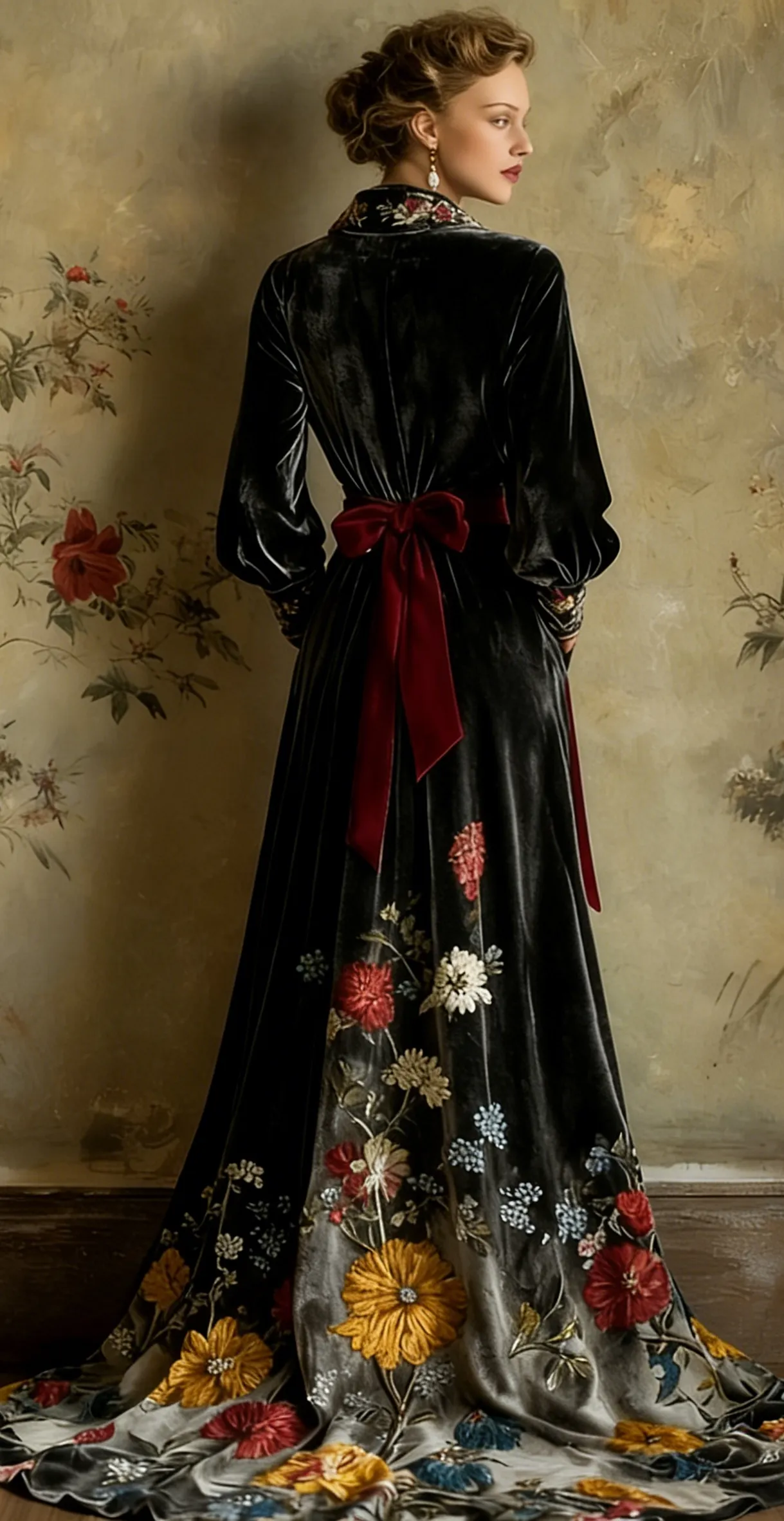 Autumn and winter elegant velvet robe (with belt)