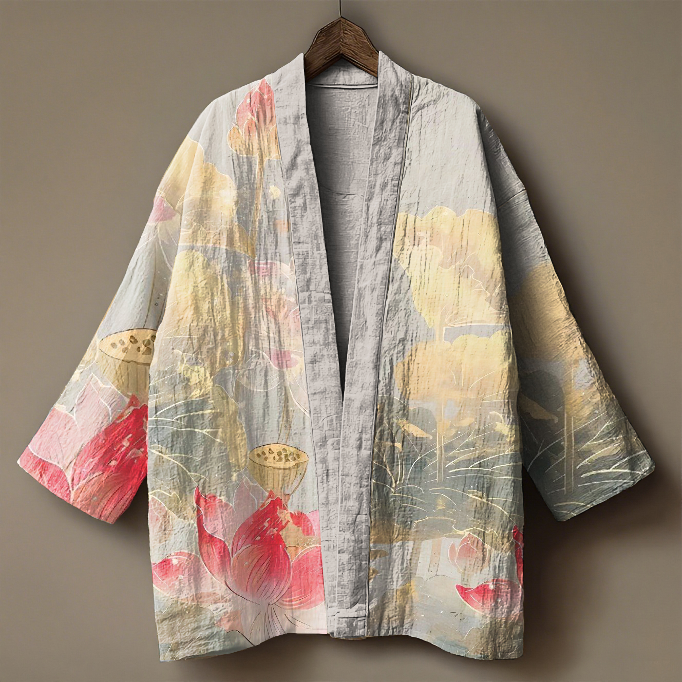 Japanese art embroidered printed linen cardigan kimono