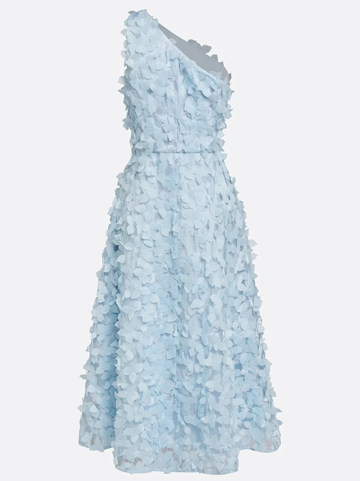 Light Blue 3D Floral Classic One-Shoulder Sleeveless A-Line Midi Dress