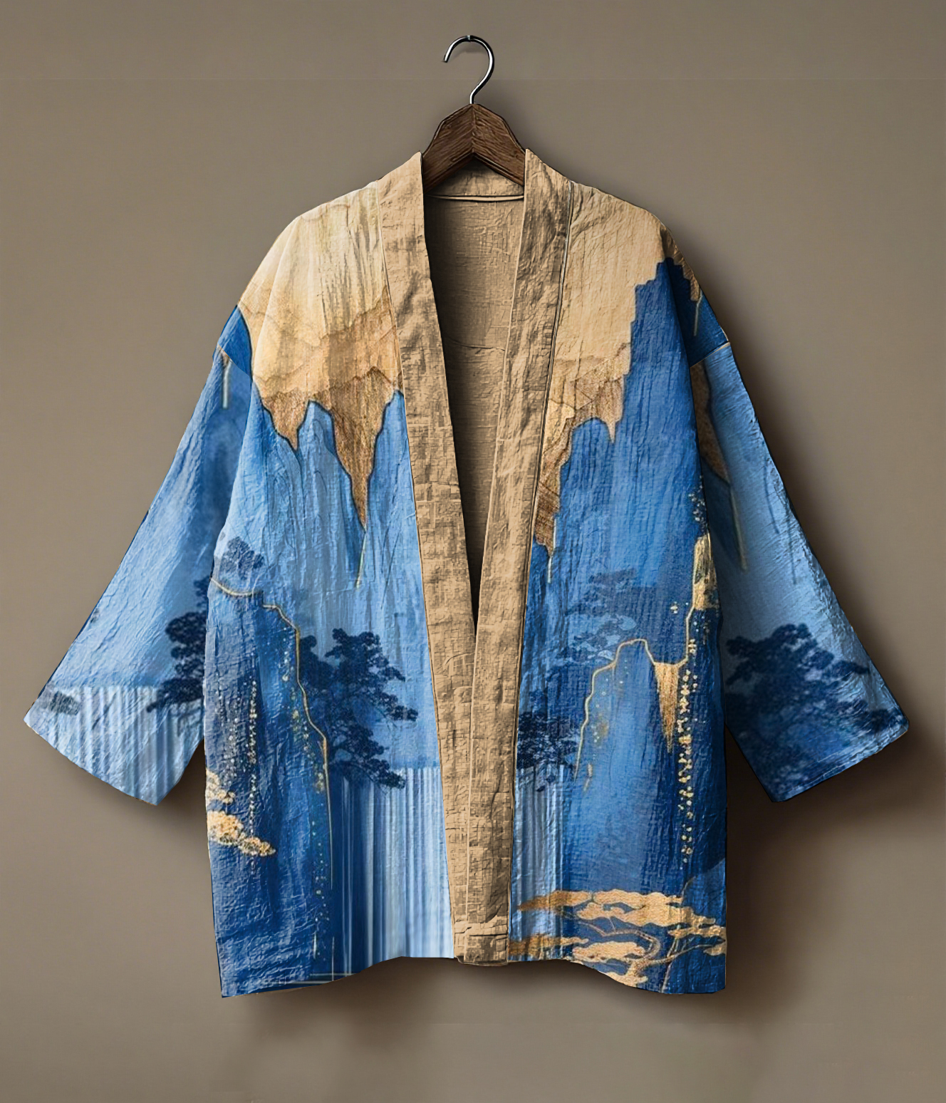 Oriental ink-wash art embroidered linen kimono cardigan