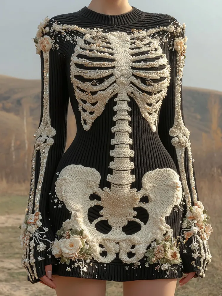 Women's Vintage Anatomy And Floral Art Knit Dress